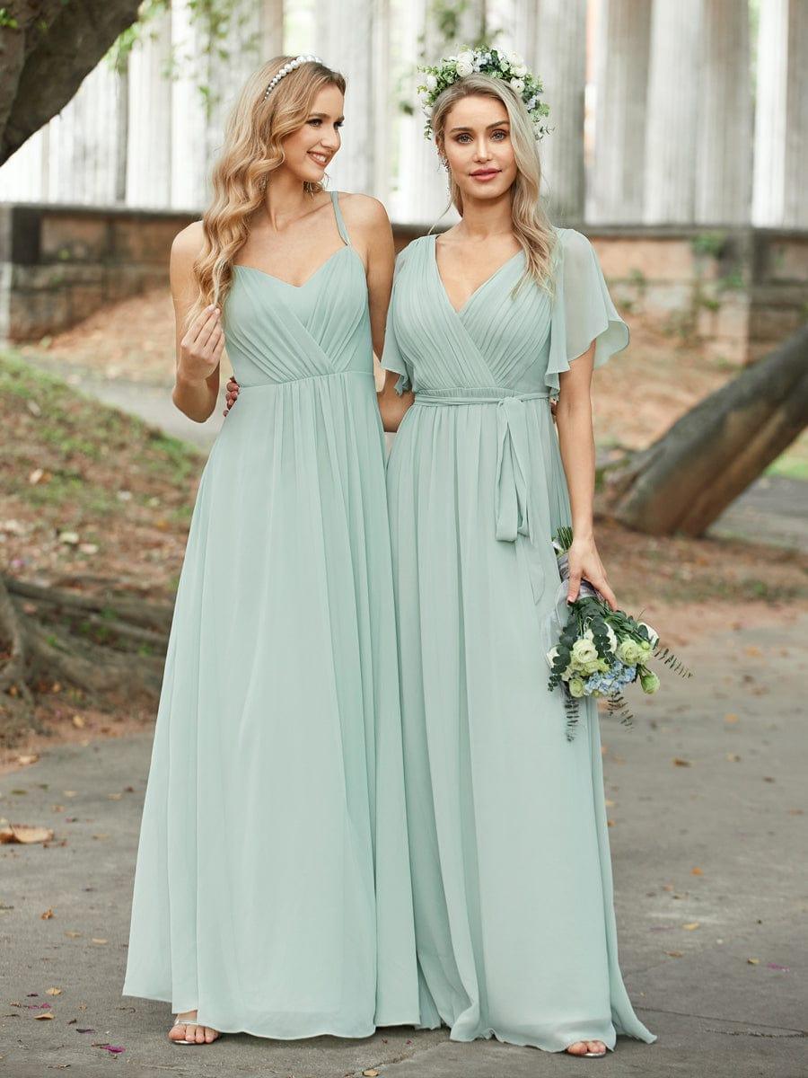večerní šaty LEORA | V - krk s volánkovými rukávy, dlouhé až na zem, A - line, šifon | Evening Dresses | Elora Praha