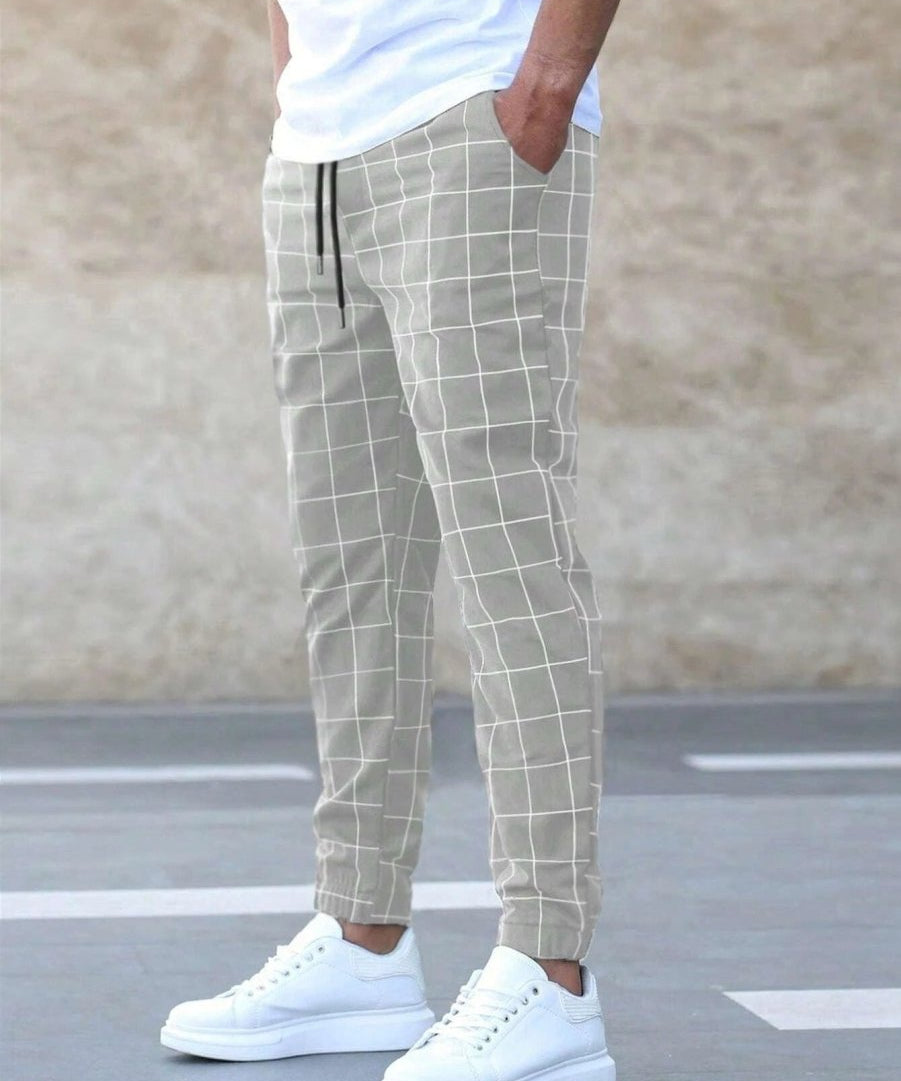 Tomáš – Pánské Joggingové Kalhoty Kostkované – Rovný Střih, Casual Streetwear, Jarní Volnočasové | | Elora Praha