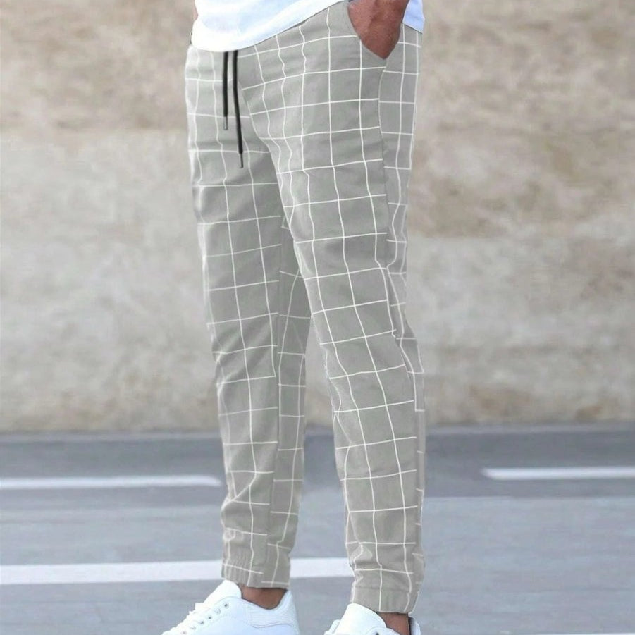 Tomáš – Pánské Joggingové Kalhoty Kostkované – Rovný Střih, Casual Streetwear, Jarní Volnočasové | | Elora Praha