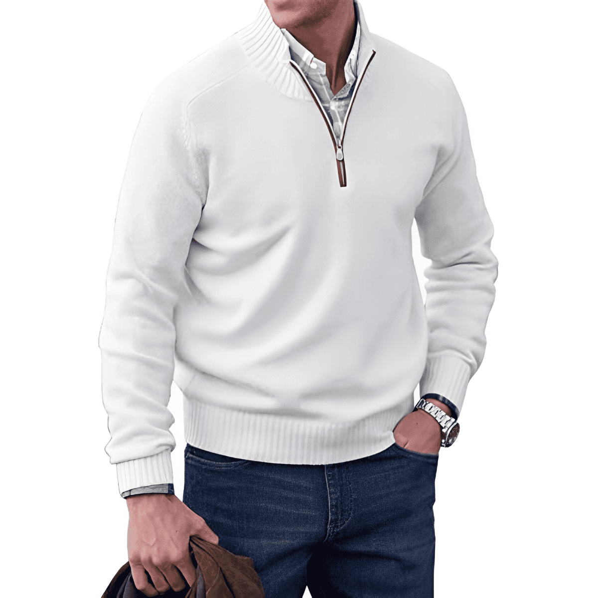 Martin – Luxusní Pulovr s Polo Zipem pro Muže | | Elora Praha