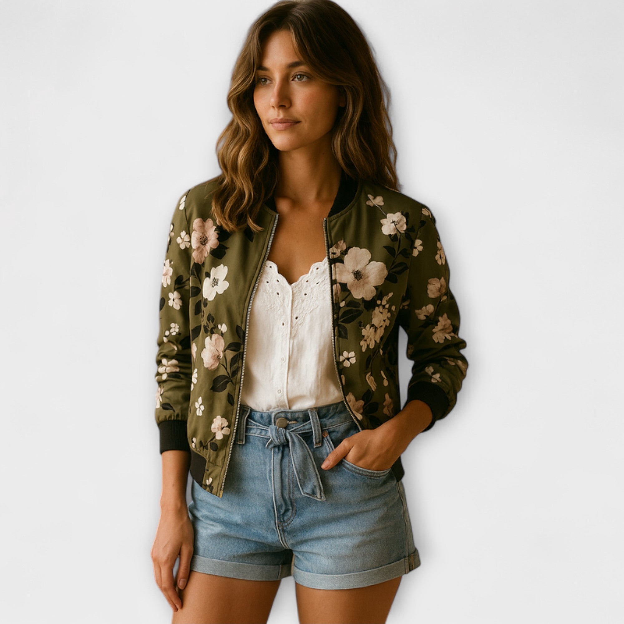 Kaelin - Stylová Bomber Bunda s Květinami