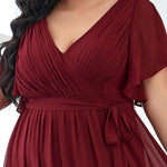 večerní šaty LEORA | V - krk s volánkovými rukávy, dlouhé až na zem, A - line, šifon | Evening Dresses | Elora Praha