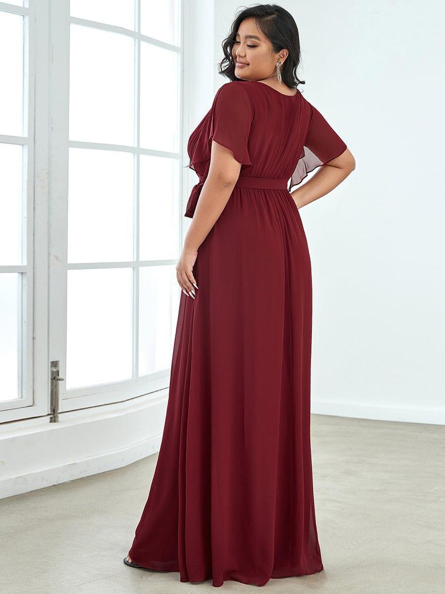 večerní šaty LEORA | V - krk s volánkovými rukávy, dlouhé až na zem, A - line, šifon | Evening Dresses | Elora Praha