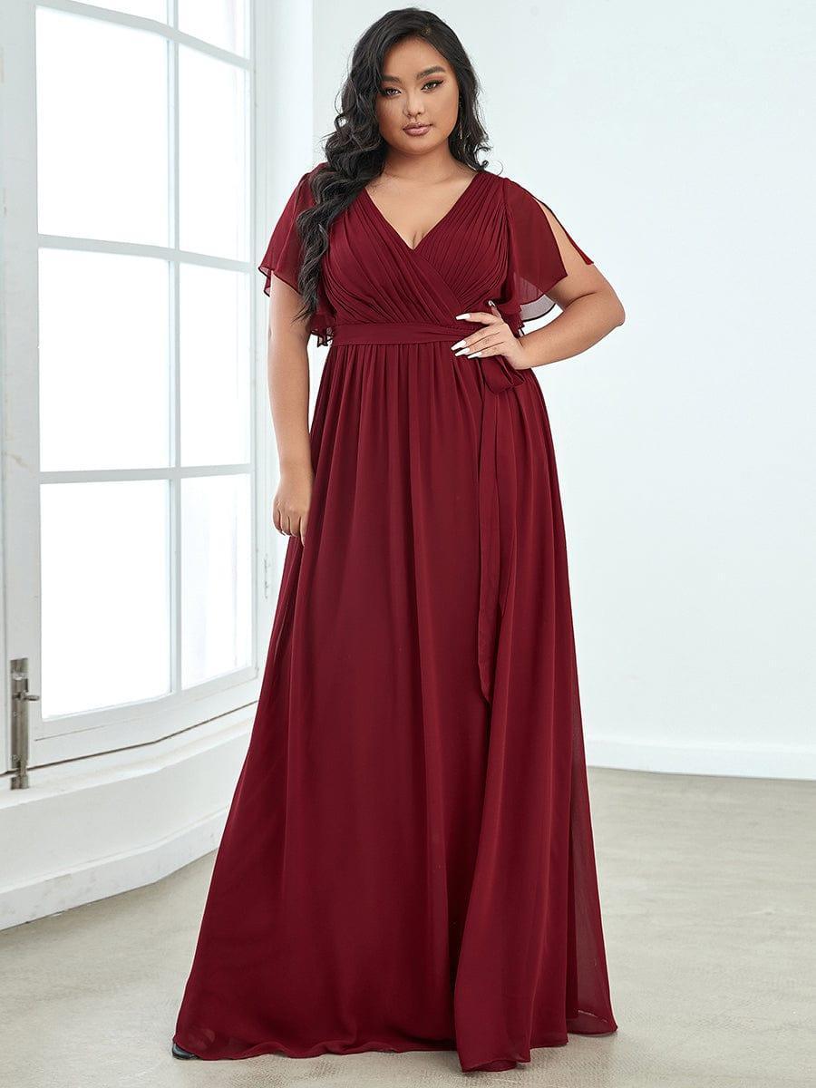 večerní šaty LEORA | V - krk s volánkovými rukávy, dlouhé až na zem, A - line, šifon | Evening Dresses | Elora Praha