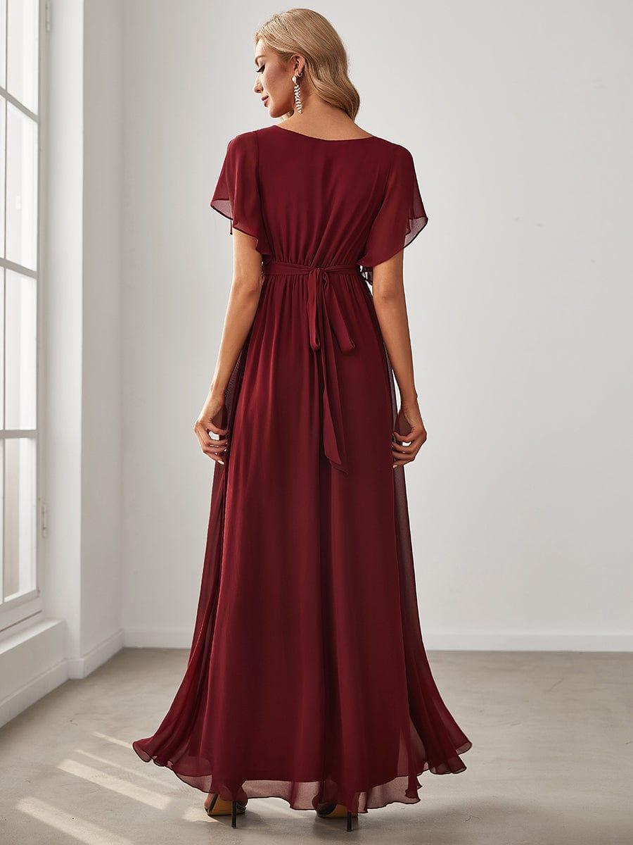 večerní šaty LEORA | V - krk s volánkovými rukávy, dlouhé až na zem, A - line, šifon | Evening Dresses | Elora Praha