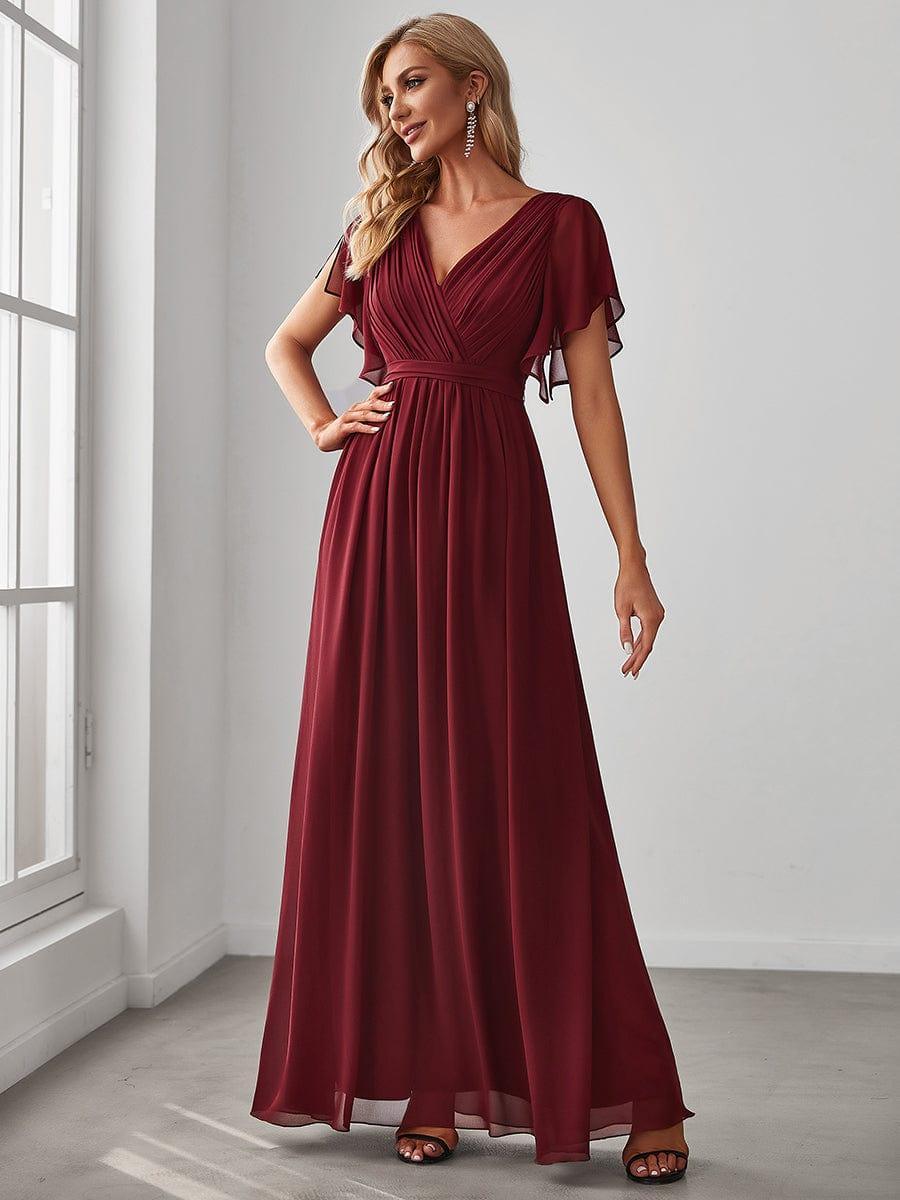 večerní šaty LEORA | V - krk s volánkovými rukávy, dlouhé až na zem, A - line, šifon | Evening Dresses | Elora Praha