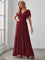 večerní šaty LEORA | V - krk s volánkovými rukávy, dlouhé až na zem, A - line, šifon | Evening Dresses | Elora Praha