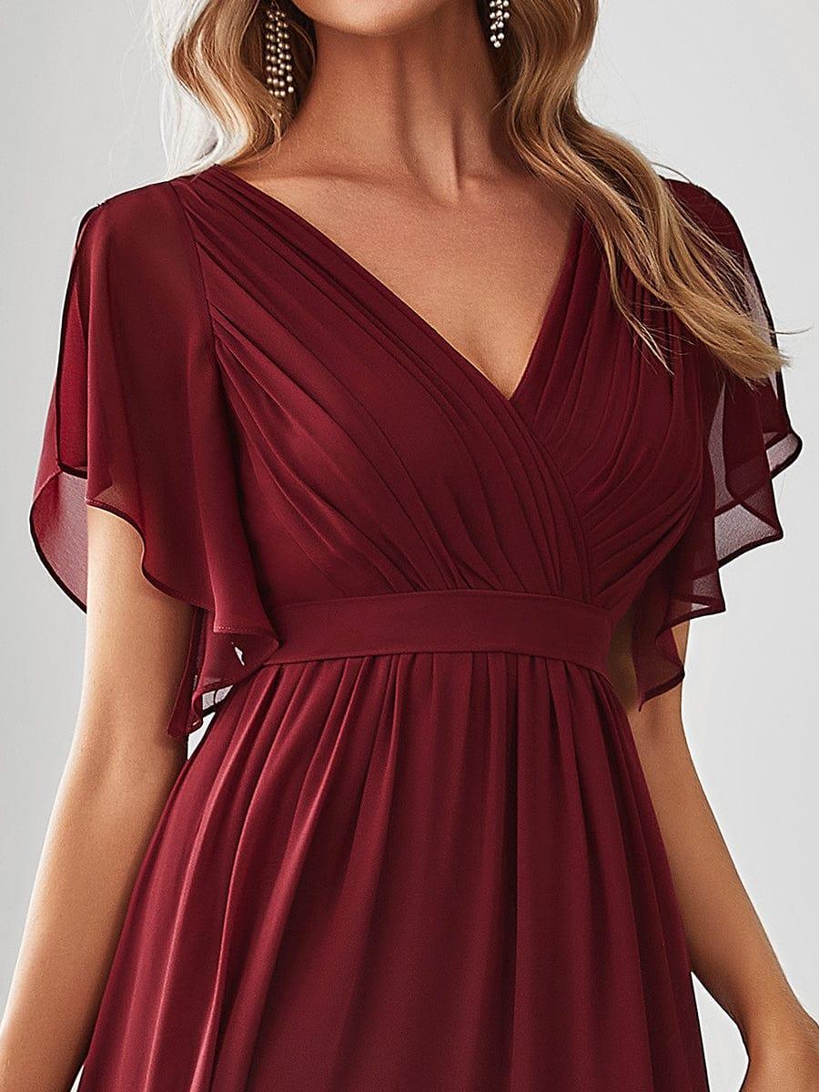 večerní šaty LEORA | V - krk s volánkovými rukávy, dlouhé až na zem, A - line, šifon | Evening Dresses | Elora Praha
