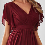 večerní šaty LEORA | V - krk s volánkovými rukávy, dlouhé až na zem, A - line, šifon | Evening Dresses | Elora Praha
