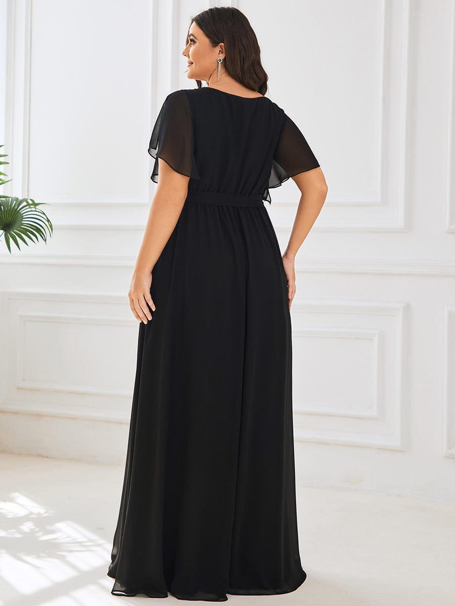 večerní šaty LEORA | V - krk s volánkovými rukávy, dlouhé až na zem, A - line, šifon | Evening Dresses | Elora Praha
