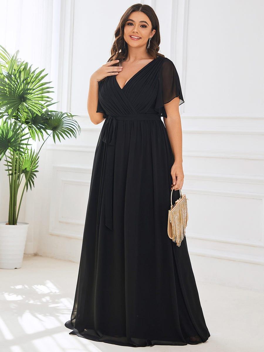 večerní šaty LEORA | V - krk s volánkovými rukávy, dlouhé až na zem, A - line, šifon | Evening Dresses | Elora Praha