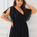 večerní šaty LEORA | V - krk s volánkovými rukávy, dlouhé až na zem, A - line, šifon | Evening Dresses | Elora Praha