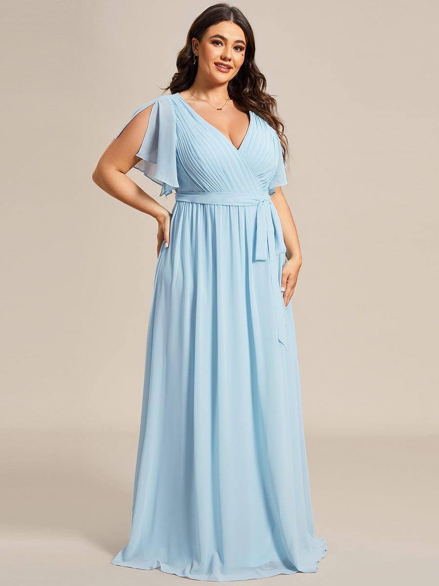 večerní šaty LEORA | V - krk s volánkovými rukávy, dlouhé až na zem, A - line, šifon | Evening Dresses | Elora Praha