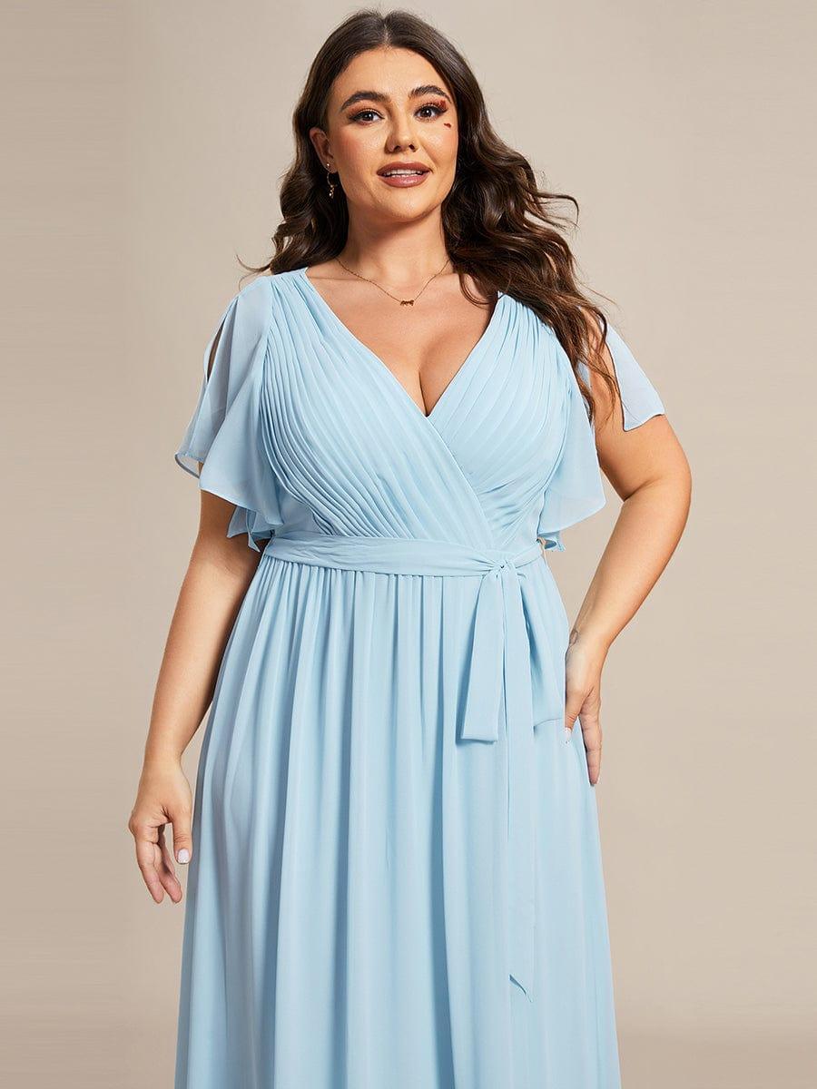 večerní šaty LEORA | V - krk s volánkovými rukávy, dlouhé až na zem, A - line, šifon | Evening Dresses | Elora Praha