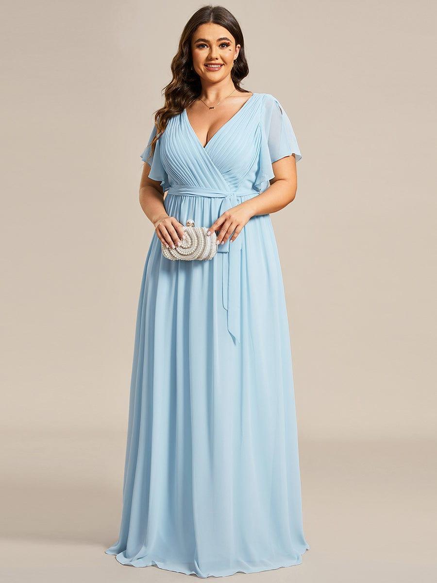 večerní šaty LEORA | V - krk s volánkovými rukávy, dlouhé až na zem, A - line, šifon | Evening Dresses | Elora Praha