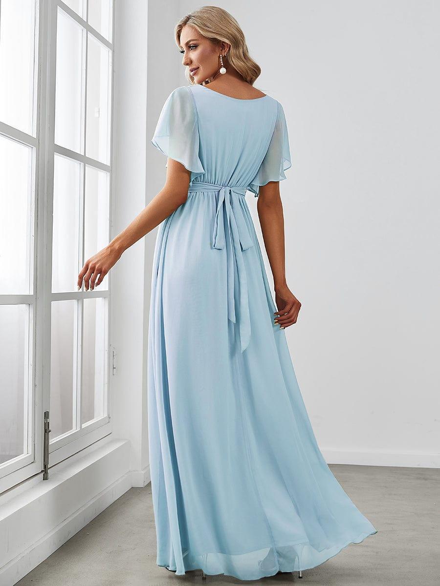 večerní šaty LEORA | V - krk s volánkovými rukávy, dlouhé až na zem, A - line, šifon | Evening Dresses | Elora Praha