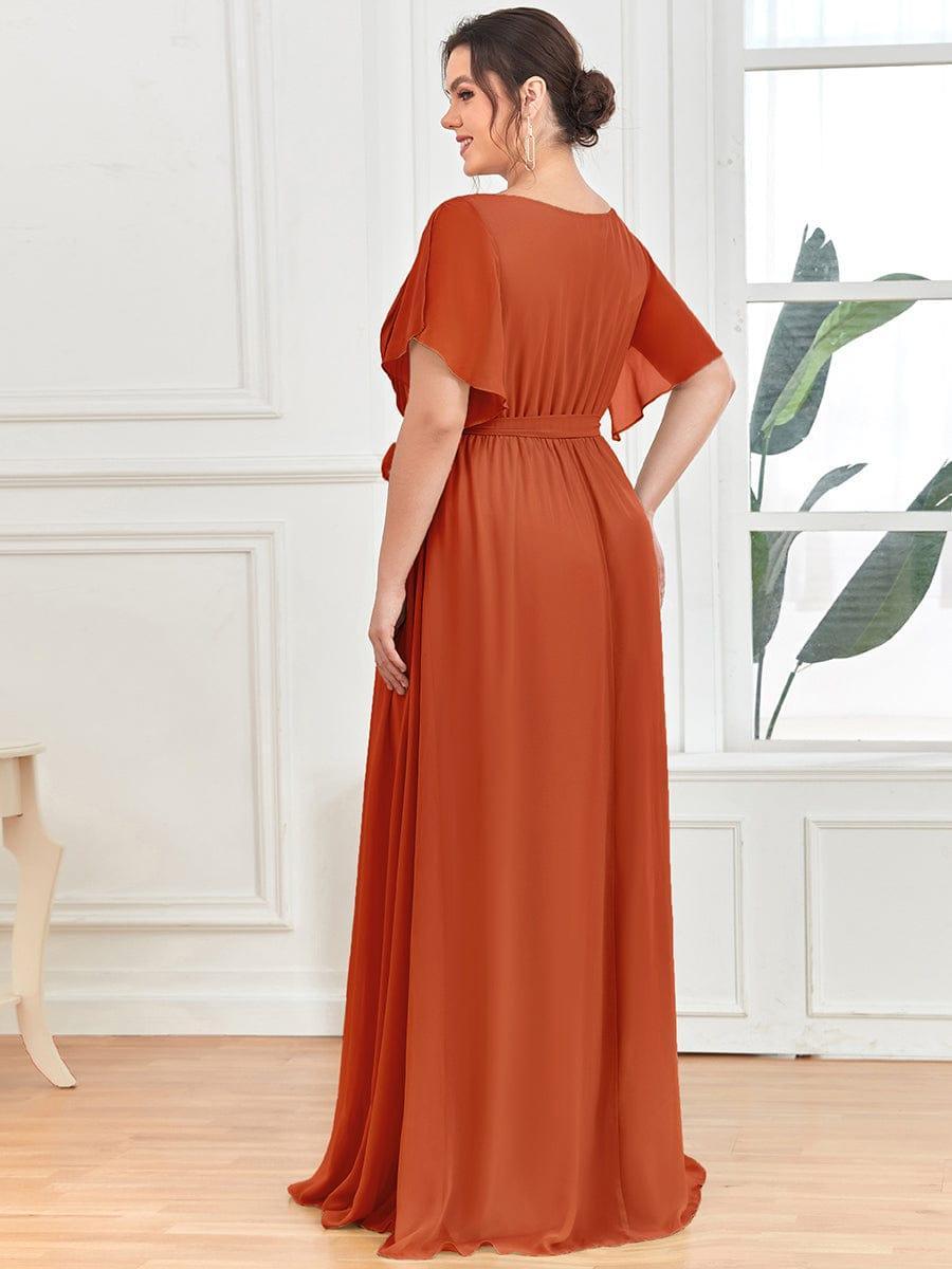 večerní šaty LEORA | V - krk s volánkovými rukávy, dlouhé až na zem, A - line, šifon | Evening Dresses | Elora Praha
