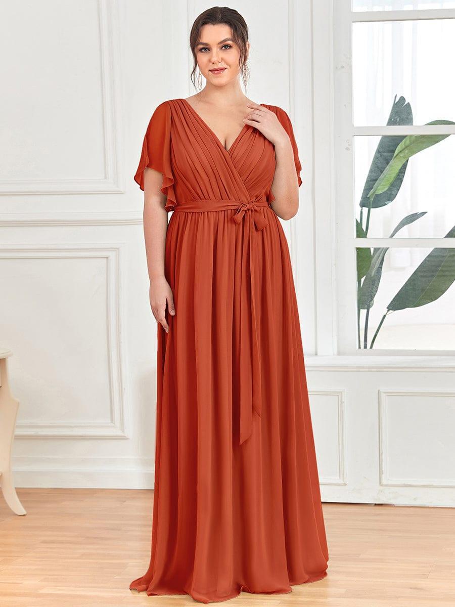 večerní šaty LEORA | V - krk s volánkovými rukávy, dlouhé až na zem, A - line, šifon | Evening Dresses | Elora Praha