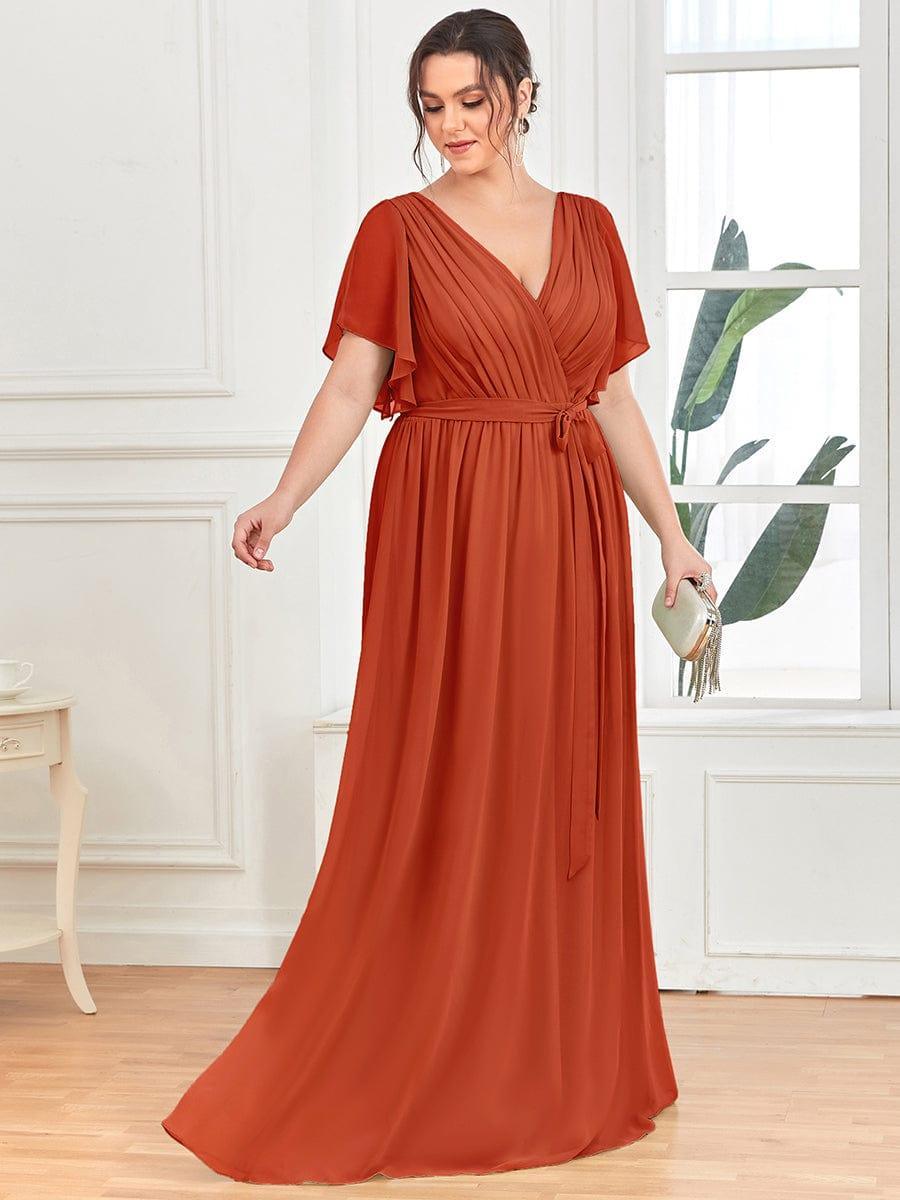večerní šaty LEORA | V - krk s volánkovými rukávy, dlouhé až na zem, A - line, šifon | Evening Dresses | Elora Praha