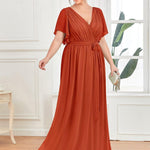 večerní šaty LEORA | V - krk s volánkovými rukávy, dlouhé až na zem, A - line, šifon | Evening Dresses | Elora Praha