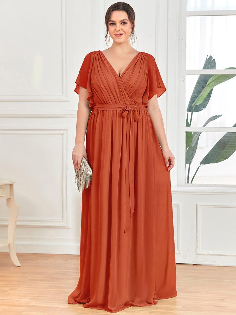 večerní šaty LEORA | V - krk s volánkovými rukávy, dlouhé až na zem, A - line, šifon | Evening Dresses | Elora Praha