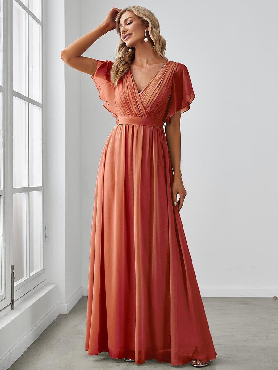 večerní šaty LEORA | V - krk s volánkovými rukávy, dlouhé až na zem, A - line, šifon | Evening Dresses | Elora Praha