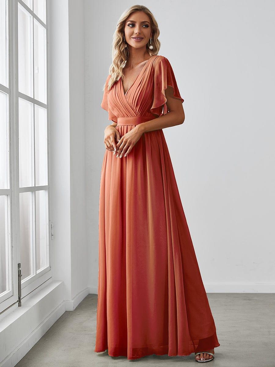 večerní šaty LEORA | V - krk s volánkovými rukávy, dlouhé až na zem, A - line, šifon | Evening Dresses | Elora Praha