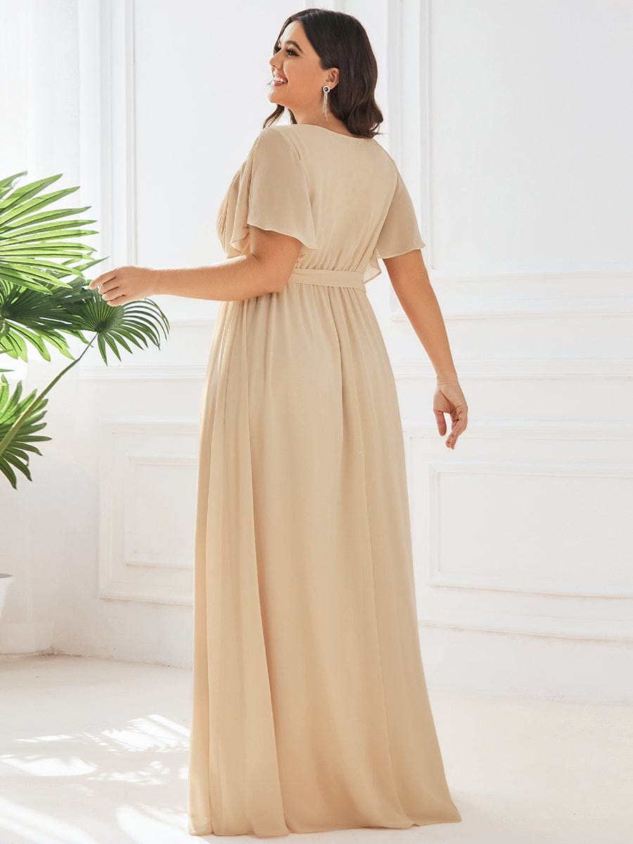 večerní šaty LEORA | V - krk s volánkovými rukávy, dlouhé až na zem, A - line, šifon | Evening Dresses | Elora Praha