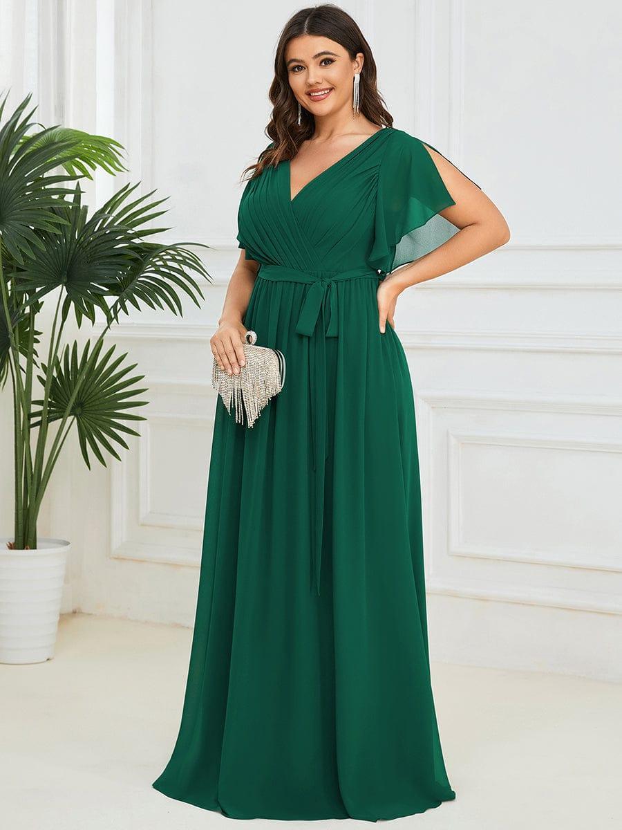 večerní šaty LEORA | V - krk s volánkovými rukávy, dlouhé až na zem, A - line, šifon | Evening Dresses | Elora Praha
