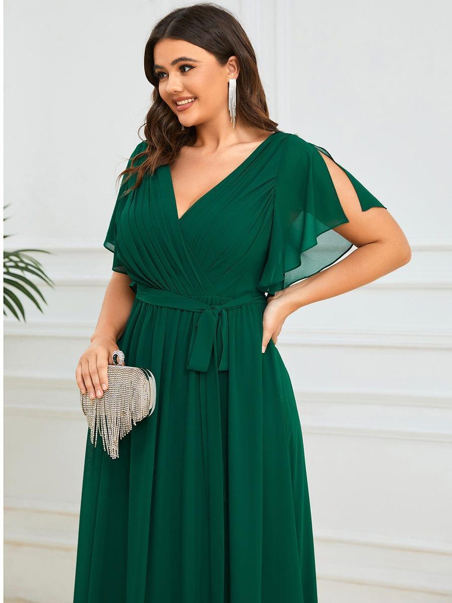 večerní šaty LEORA | V - krk s volánkovými rukávy, dlouhé až na zem, A - line, šifon | Evening Dresses | Elora Praha