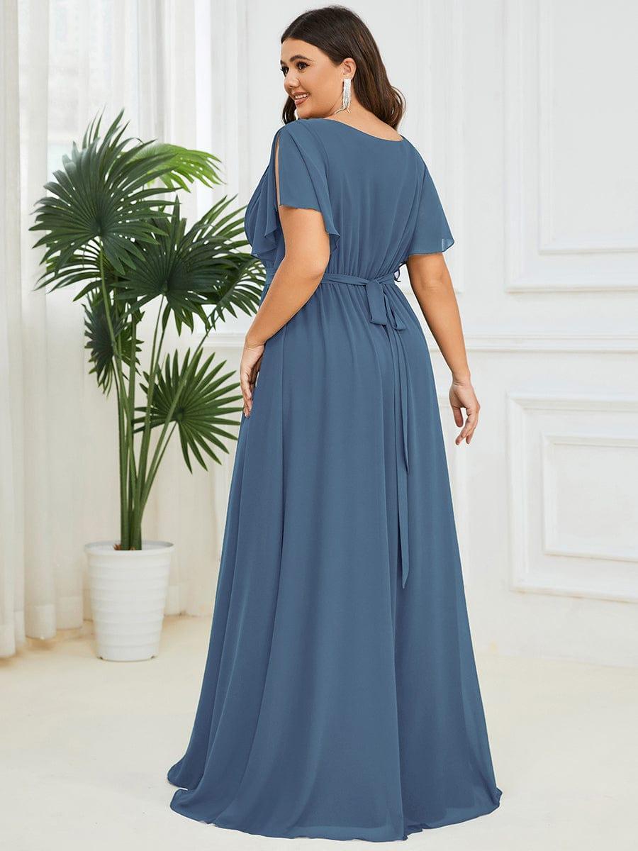 večerní šaty LEORA | V - krk s volánkovými rukávy, dlouhé až na zem, A - line, šifon | Evening Dresses | Elora Praha