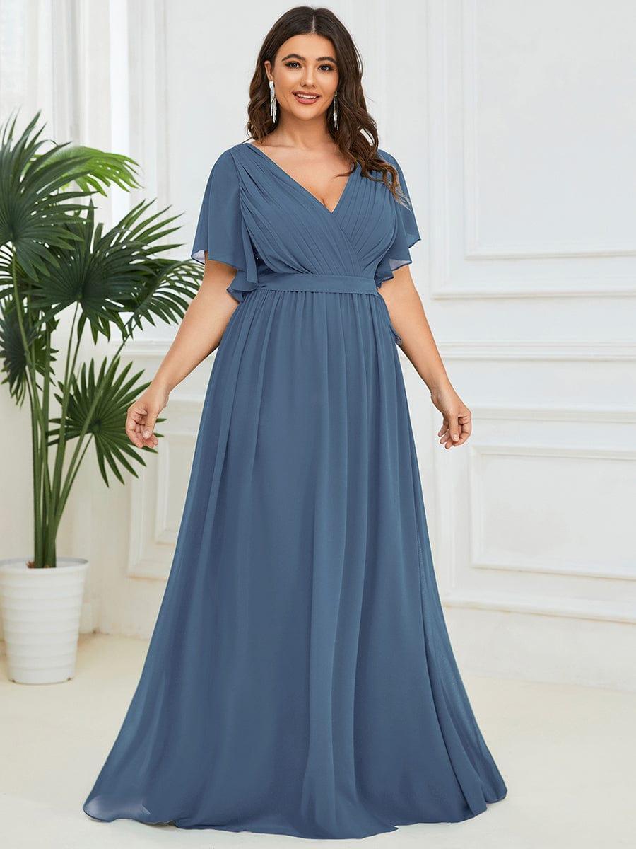 večerní šaty LEORA | V - krk s volánkovými rukávy, dlouhé až na zem, A - line, šifon | Evening Dresses | Elora Praha