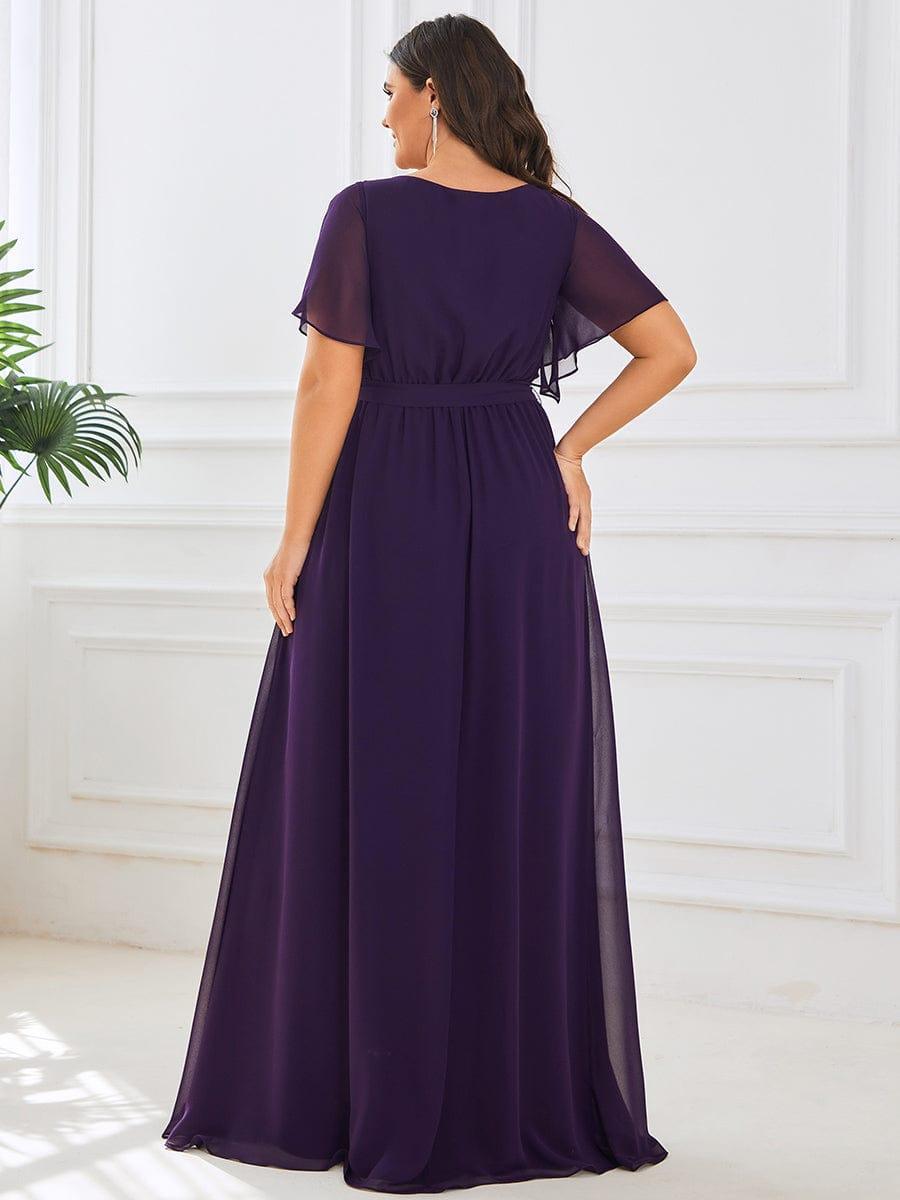 večerní šaty LEORA | V - krk s volánkovými rukávy, dlouhé až na zem, A - line, šifon | Evening Dresses | Elora Praha