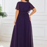 večerní šaty LEORA | V - krk s volánkovými rukávy, dlouhé až na zem, A - line, šifon | Evening Dresses | Elora Praha
