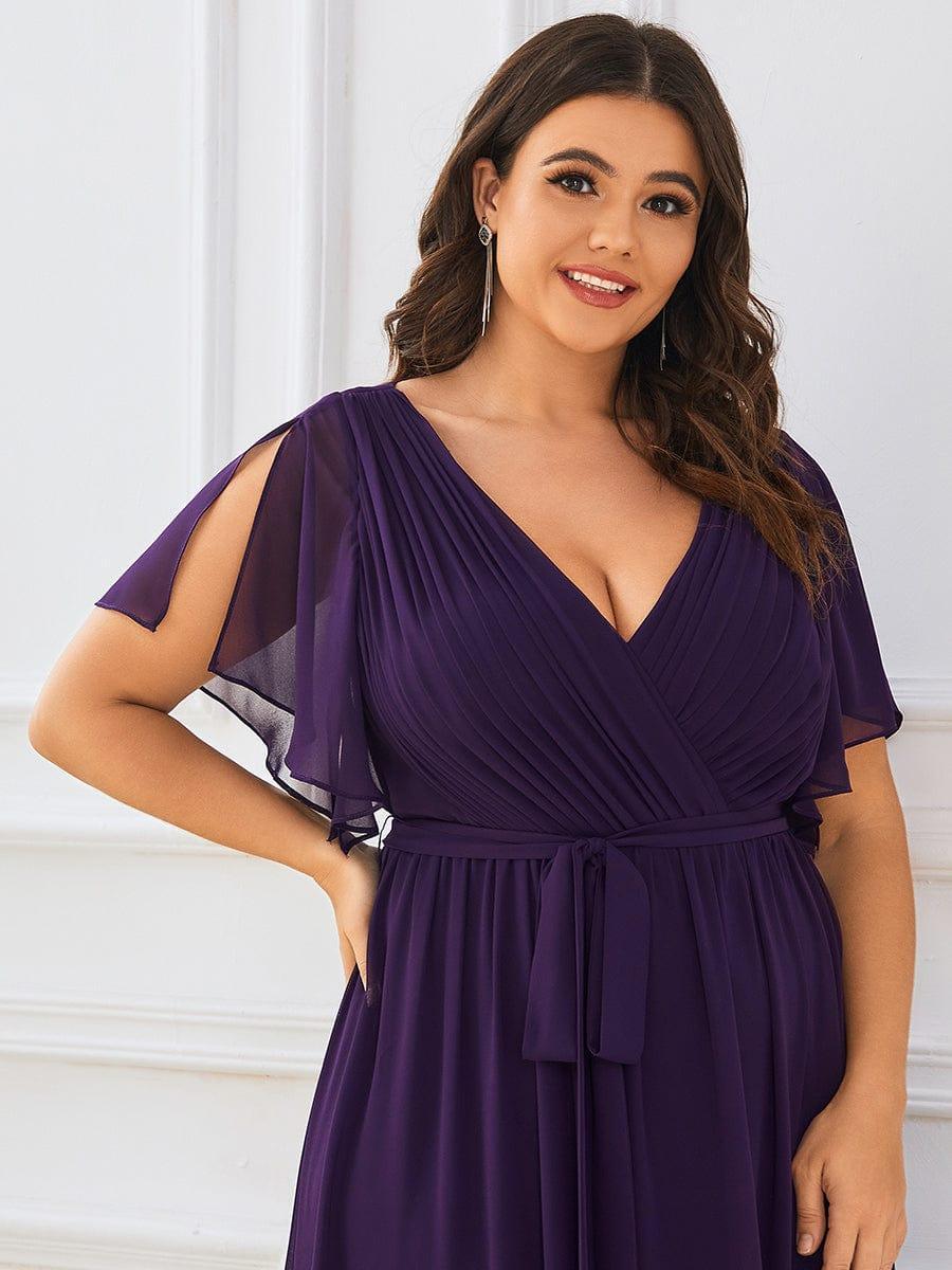 večerní šaty LEORA | V - krk s volánkovými rukávy, dlouhé až na zem, A - line, šifon | Evening Dresses | Elora Praha