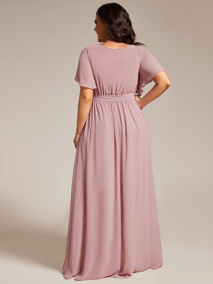 večerní šaty LEORA | V - krk s volánkovými rukávy, dlouhé až na zem, A - line, šifon | Evening Dresses | Elora Praha