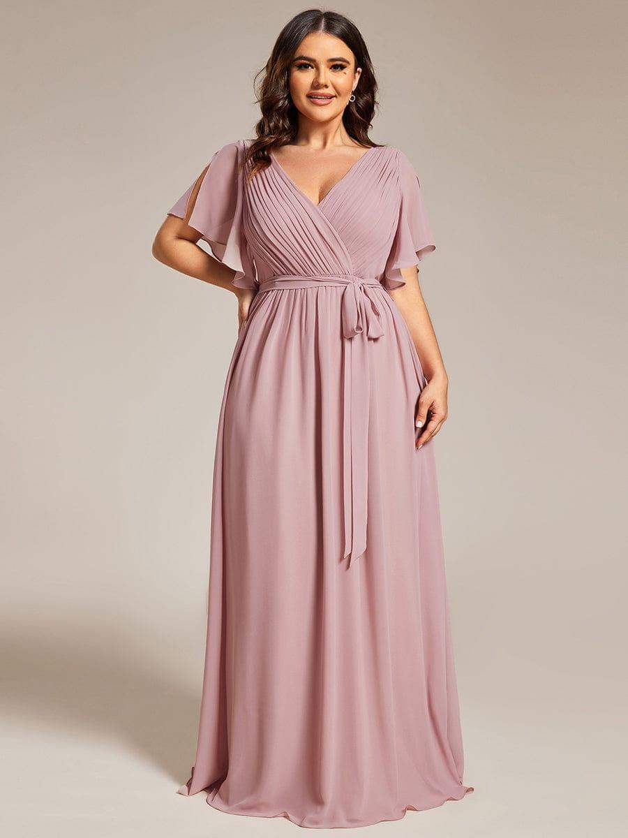 večerní šaty LEORA | V - krk s volánkovými rukávy, dlouhé až na zem, A - line, šifon | Evening Dresses | Elora Praha
