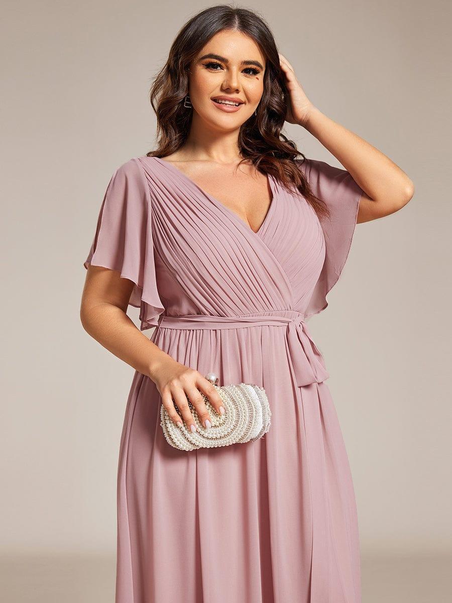 večerní šaty LEORA | V - krk s volánkovými rukávy, dlouhé až na zem, A - line, šifon | Evening Dresses | Elora Praha
