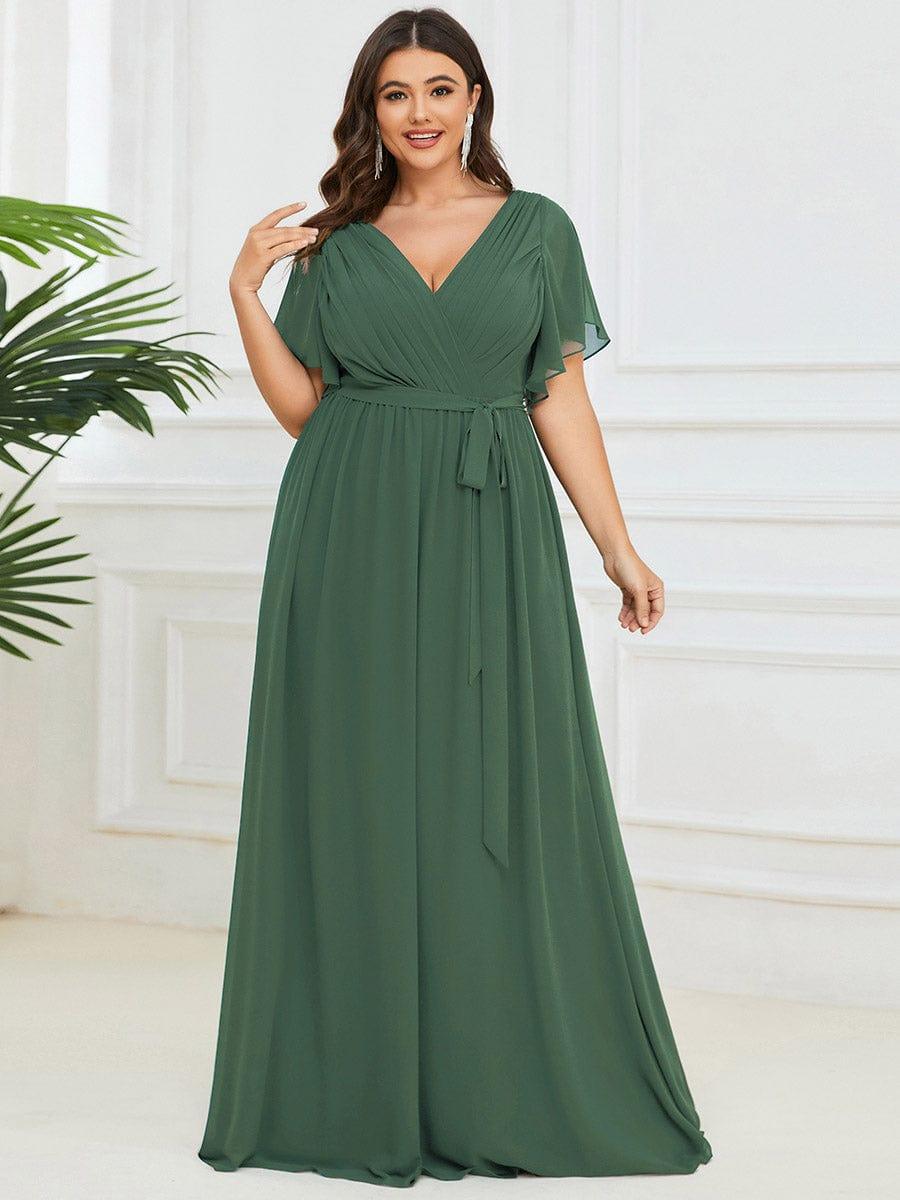 večerní šaty LEORA | V - krk s volánkovými rukávy, dlouhé až na zem, A - line, šifon | Evening Dresses | Elora Praha