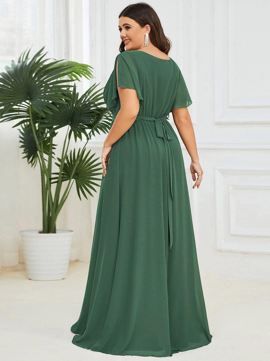 večerní šaty LEORA | V - krk s volánkovými rukávy, dlouhé až na zem, A - line, šifon | Evening Dresses | Elora Praha