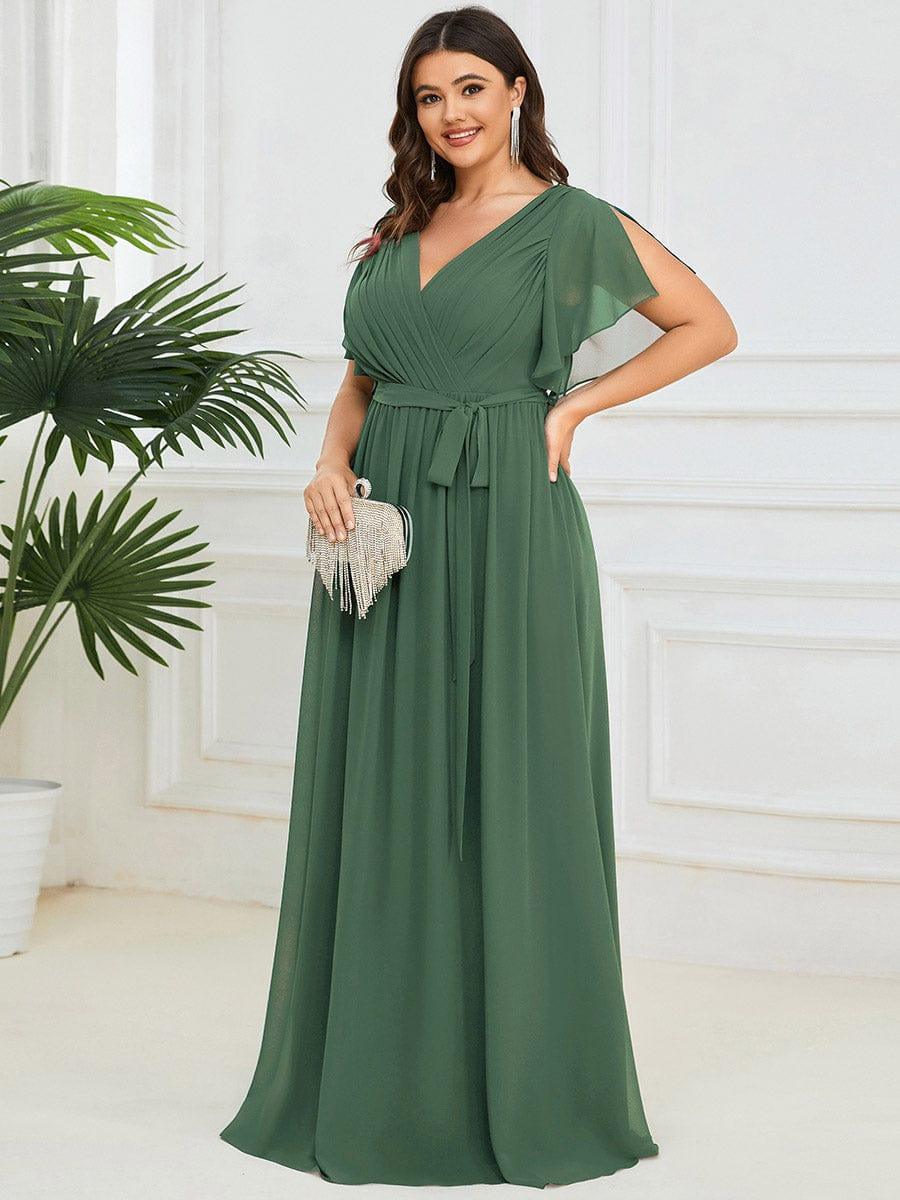 večerní šaty LEORA | V - krk s volánkovými rukávy, dlouhé až na zem, A - line, šifon | Evening Dresses | Elora Praha