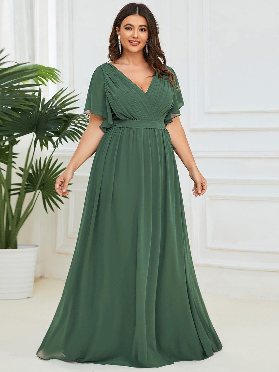 večerní šaty LEORA | V - krk s volánkovými rukávy, dlouhé až na zem, A - line, šifon | Evening Dresses | Elora Praha