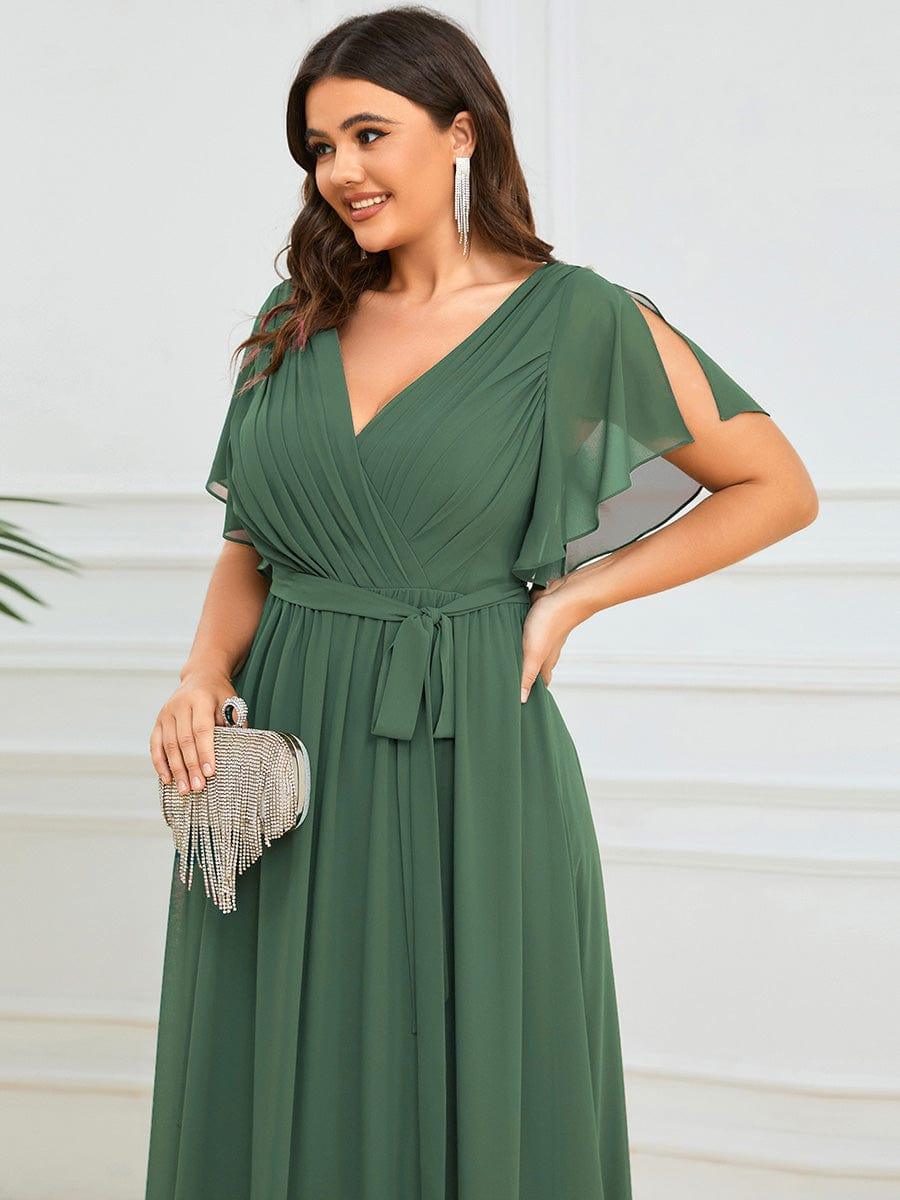 večerní šaty LEORA | V - krk s volánkovými rukávy, dlouhé až na zem, A - line, šifon | Evening Dresses | Elora Praha