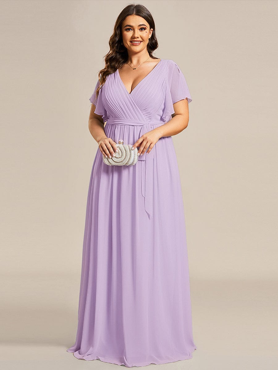 večerní šaty LEORA | V - krk s volánkovými rukávy, dlouhé až na zem, A - line, šifon | Evening Dresses | Elora Praha