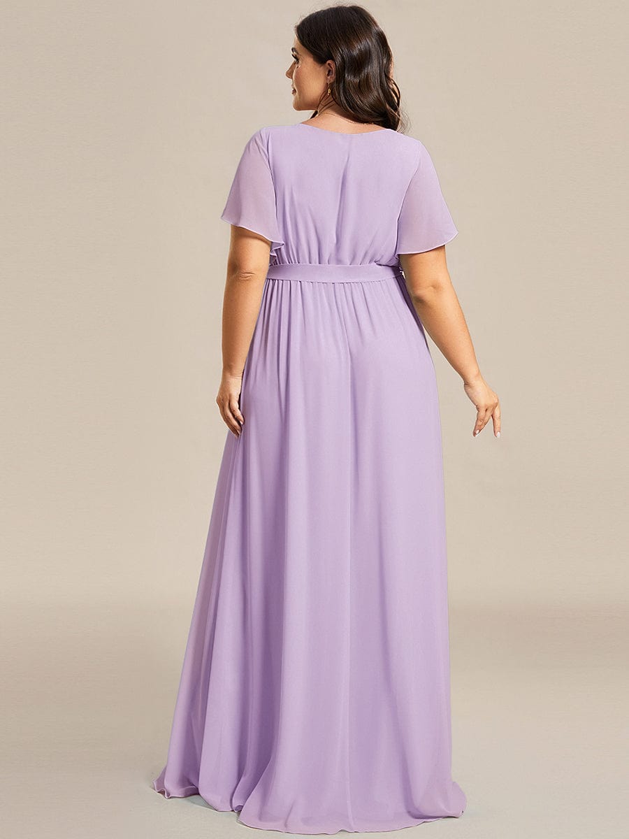 večerní šaty LEORA | V - krk s volánkovými rukávy, dlouhé až na zem, A - line, šifon | Evening Dresses | Elora Praha