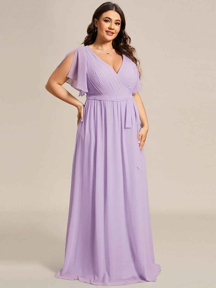 večerní šaty LEORA | V - krk s volánkovými rukávy, dlouhé až na zem, A - line, šifon | Evening Dresses | Elora Praha