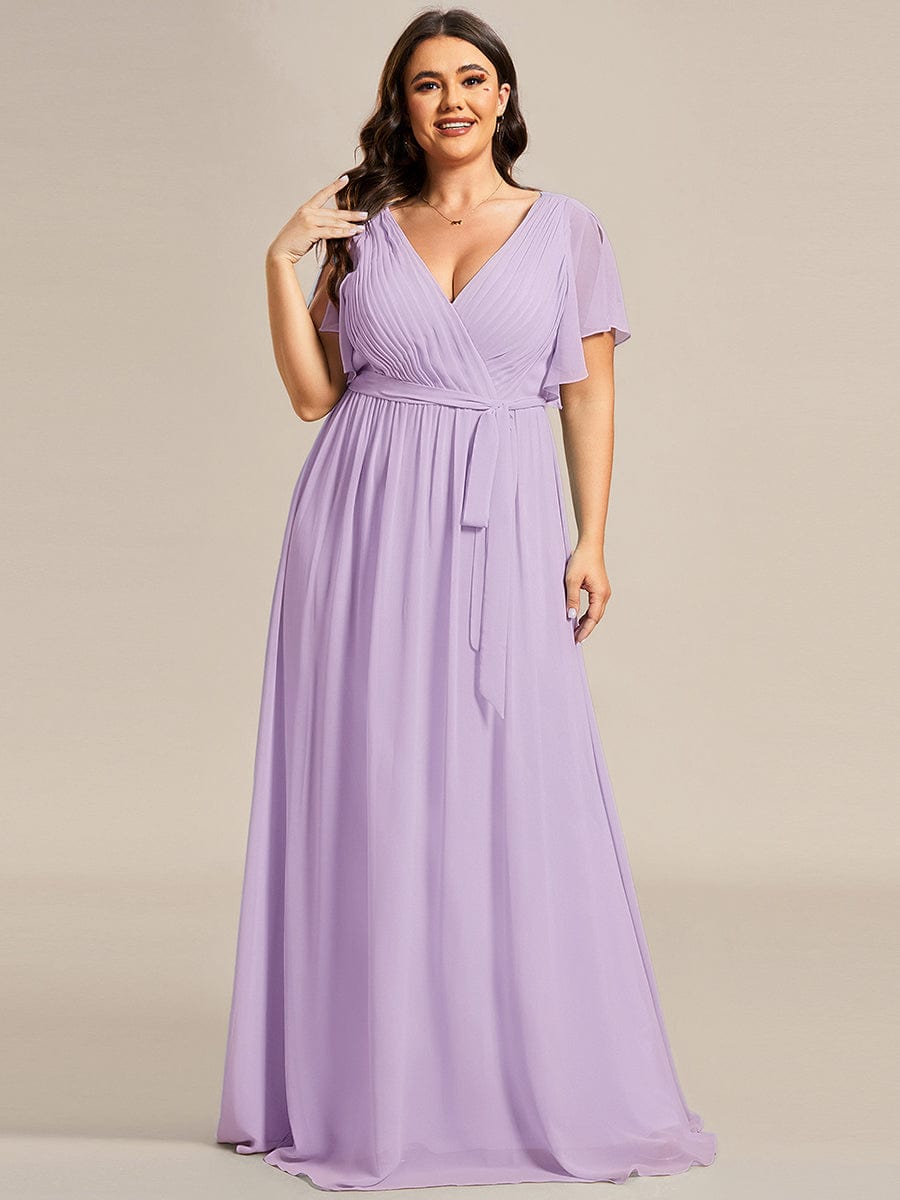 večerní šaty LEORA | V - krk s volánkovými rukávy, dlouhé až na zem, A - line, šifon | Evening Dresses | Elora Praha