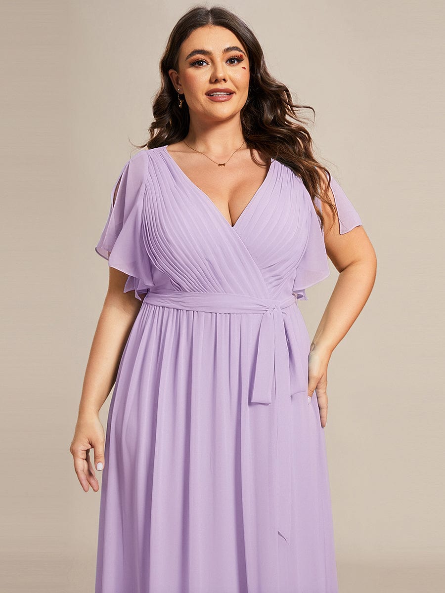 večerní šaty LEORA | V - krk s volánkovými rukávy, dlouhé až na zem, A - line, šifon | Evening Dresses | Elora Praha