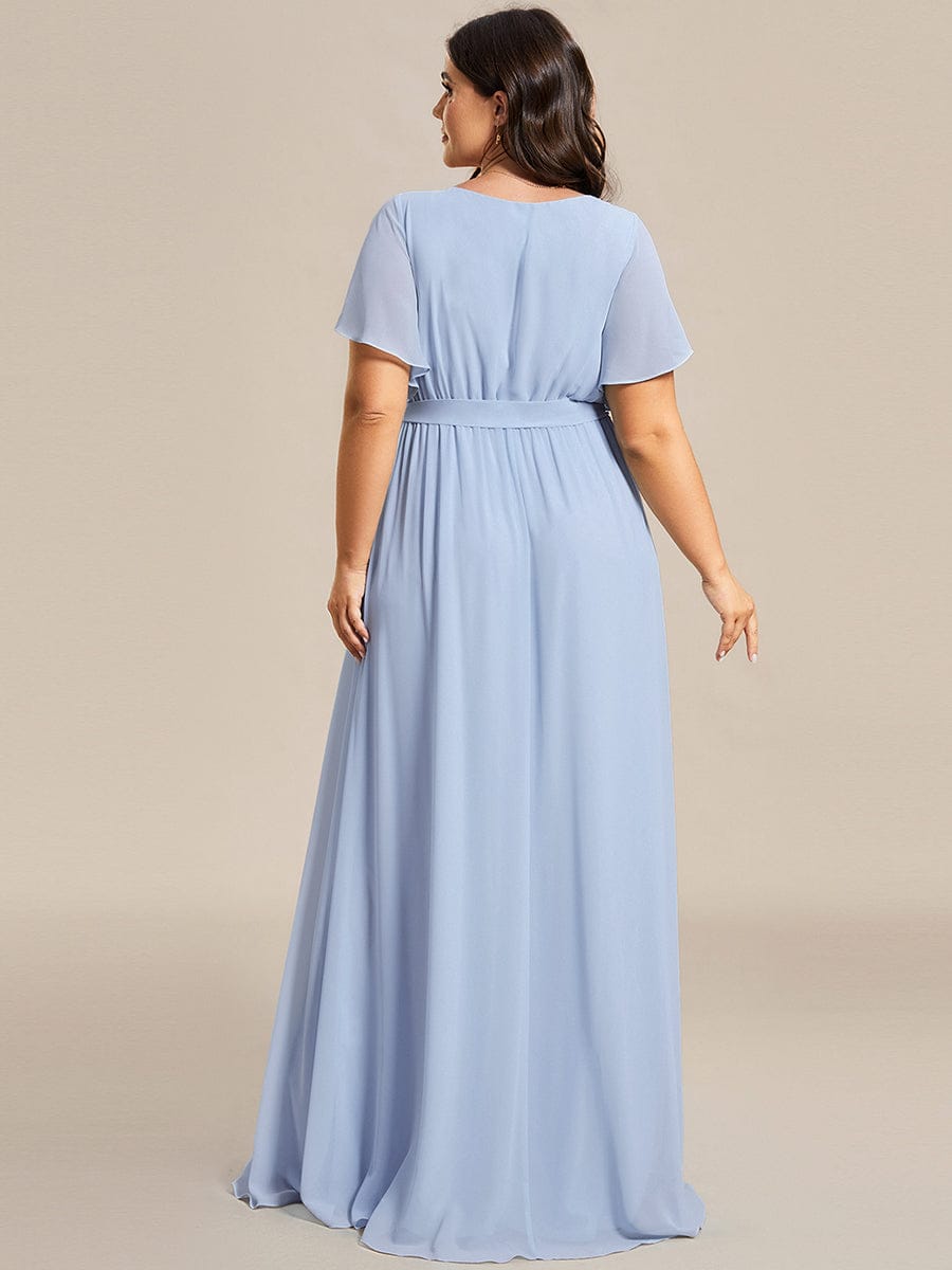 večerní šaty LEORA | V - krk s volánkovými rukávy, dlouhé až na zem, A - line, šifon | Evening Dresses | Elora Praha