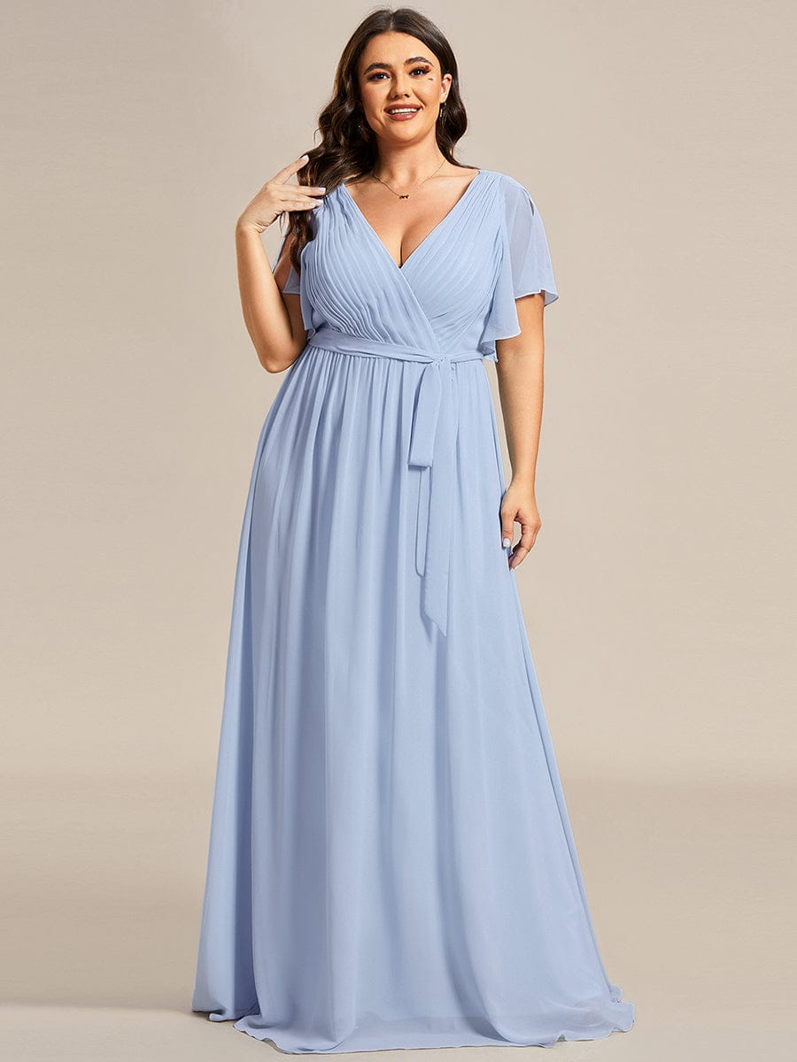 večerní šaty LEORA | V - krk s volánkovými rukávy, dlouhé až na zem, A - line, šifon | Evening Dresses | Elora Praha